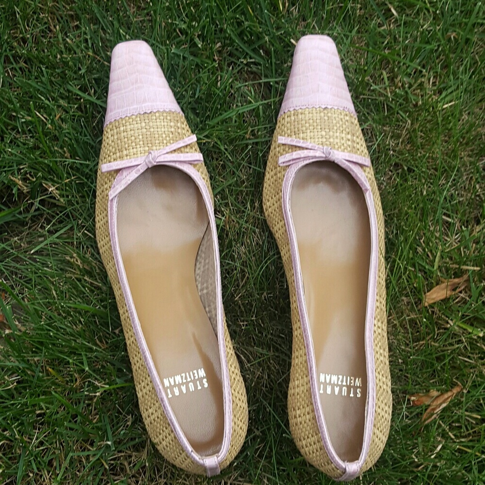 Stuart Weitzman baby pink woven croc cap heel NWOT